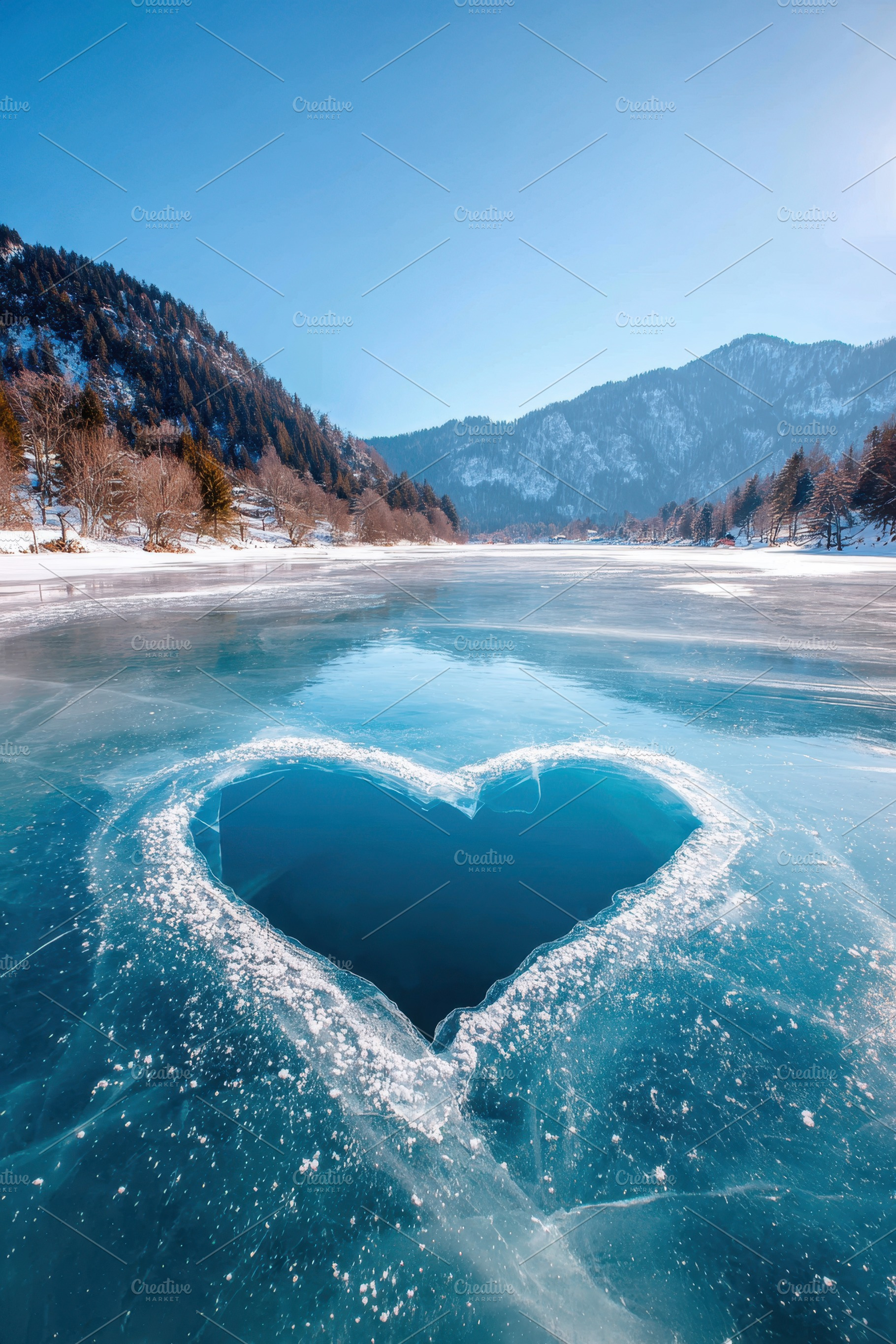 Heart-shaped ice hole on a frozen lake, a Nature Photo by AlyaAnd