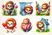 Watercolor Cute Spring Lion Clipart, an Illustration by Dream Creation (Thumbnail 2 of 5)