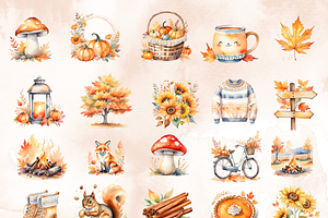 Watercolor Autumn Clipart Set