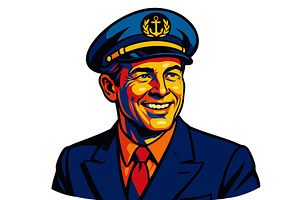 Smiling sea captain vector, a Person Illustration by AlexArt