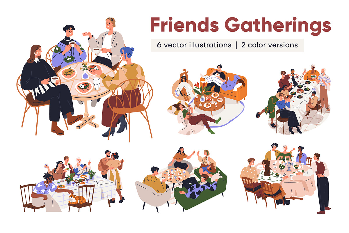 Friends gathering at dinner table, a Person Illustration by Good Studio (Photo 1 of 14)