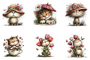 Whimsical cat pring floral clipart, an Illustration by CreationArt (Thumbnail 5 of 7)