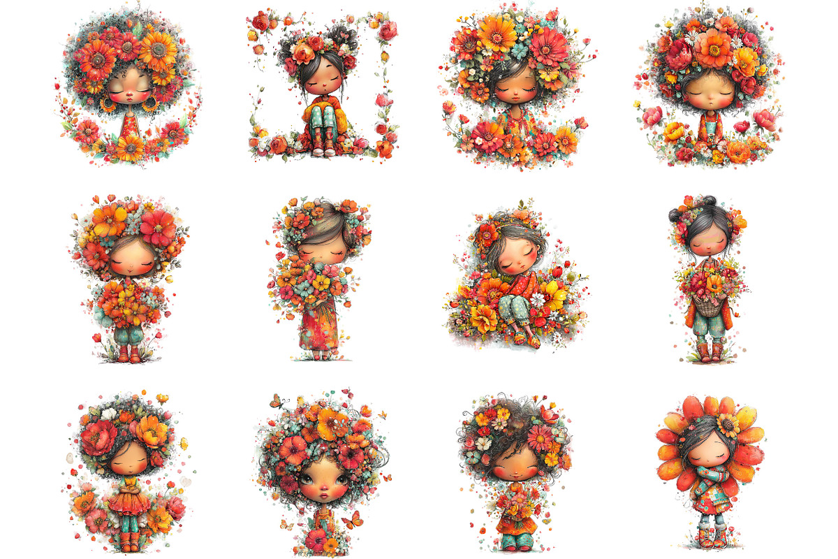 38 Whimsical Girl and Flower Spring, an Illustration by Designking (Photo 3 of 5)