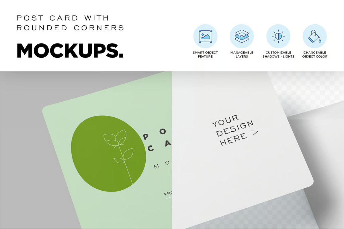 Rounded Corners Postcard Mockups, an Advertising Mockup by megostudi0 (Photo 4 of 6)