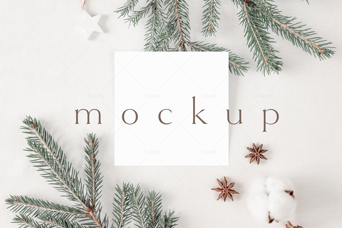 Christmas Square Card Mockup, P05, a Product Mockup by FOXIMIDesign (Photo 1 of 6)