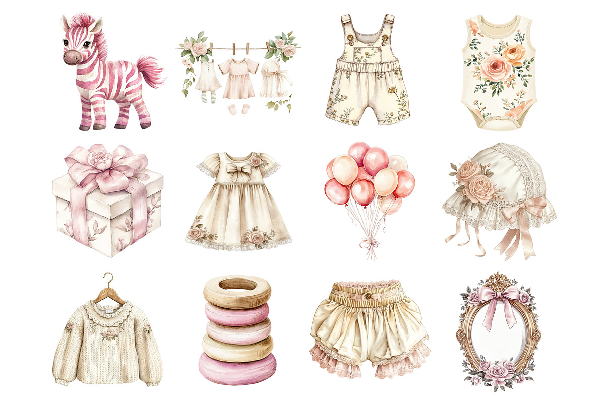 Watercolor Baby Birl Clothesline Cli, a Seasonal Illustration by Design Market (Photo 3 of 6)
