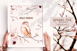 Watercolor Spring Birds Collection