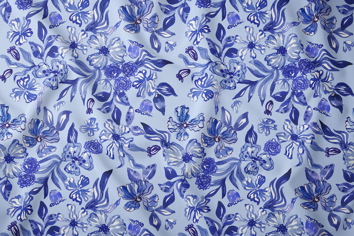 Cobalt Blue Fashion Floral Print, a Pattern Graphic by SirenaArt (Photo 5 of 17)