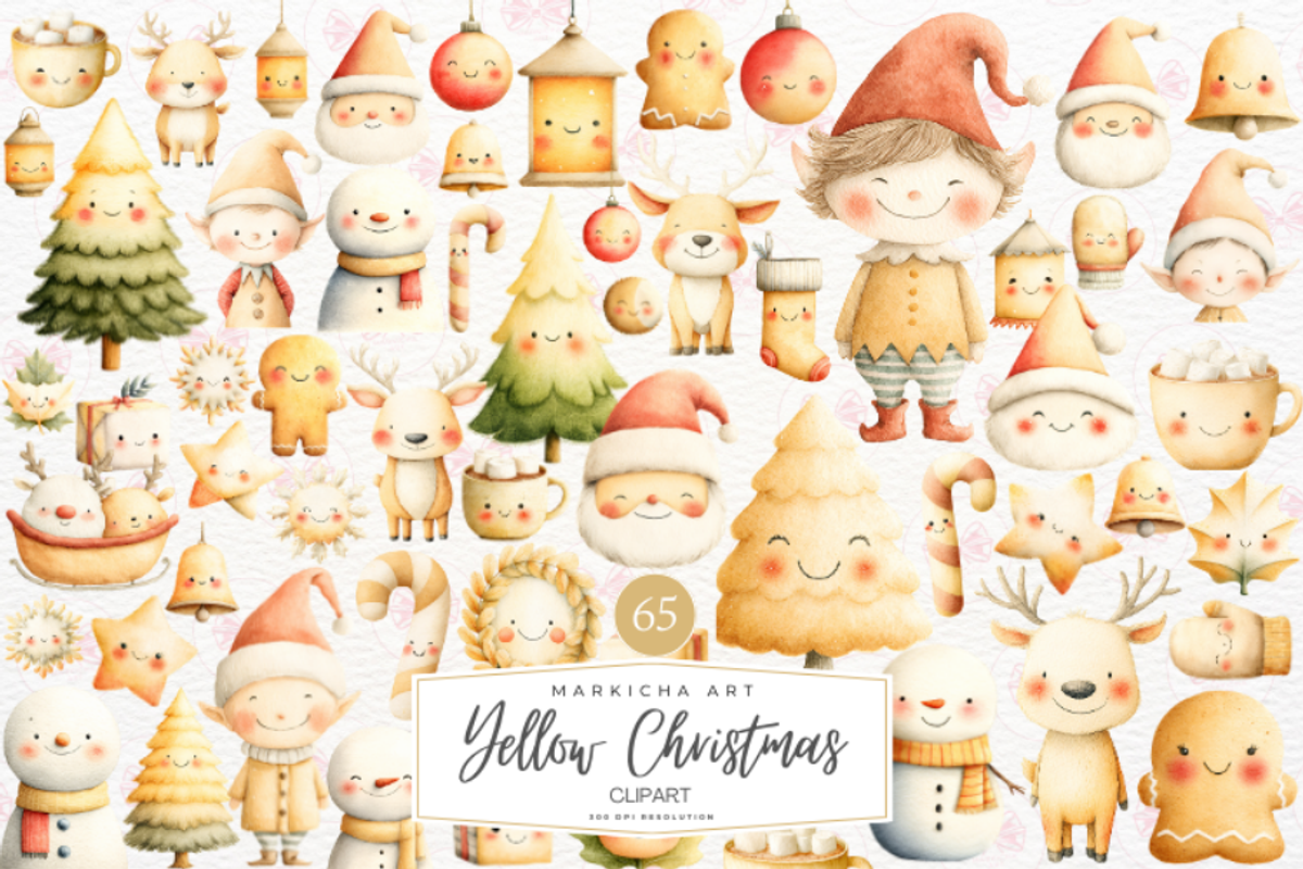 Cute Yellow Christmas Clipart, an Illustration by Markicha Art (Photo 1 of 7)