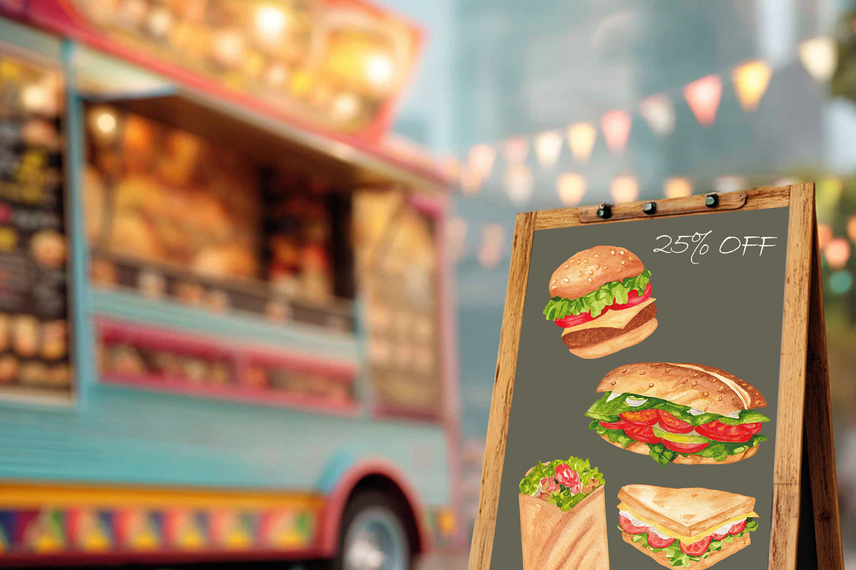 Fast Food Watercolor Clipart Set, a Food Illustration by Sunshine Art (Photo 7 of 9)