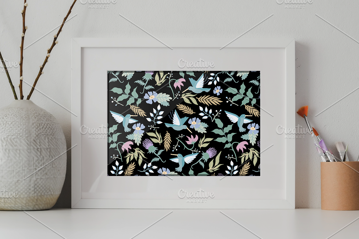Floral humming bird pattern, a Pattern Graphic by Queen of Infographics (Photo 3 of 4)