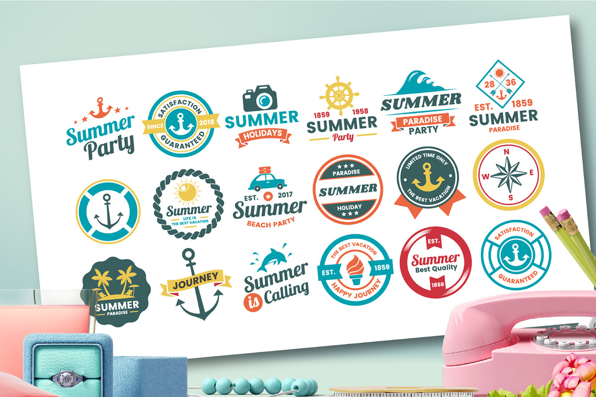 63 SUMMER VINTAGE BADGE & RIBBON, a Branding & Logo Template by Toonsteb (Photo 16 of 16)
