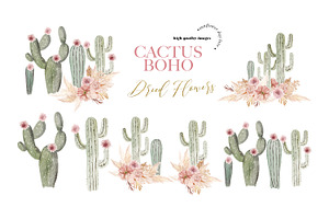 Cactus Pink Floral Pampas Clipart