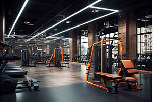 Modern gym interior with fitness, a Sports & Recreation Photo by Ylivdesign