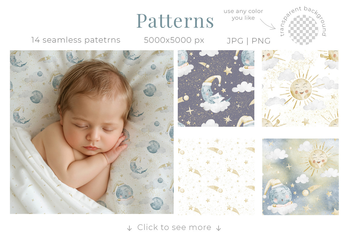 Watercolor Moon Sun Nursery Clipart, an Illustration by Alisles (Photo 4 of 12)