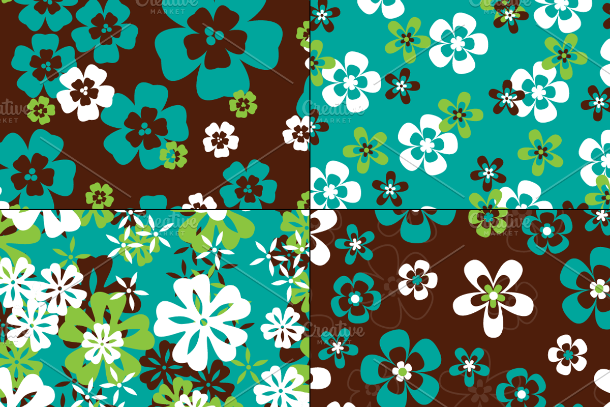 Seamless Blue Green Tropical Florals preview 4