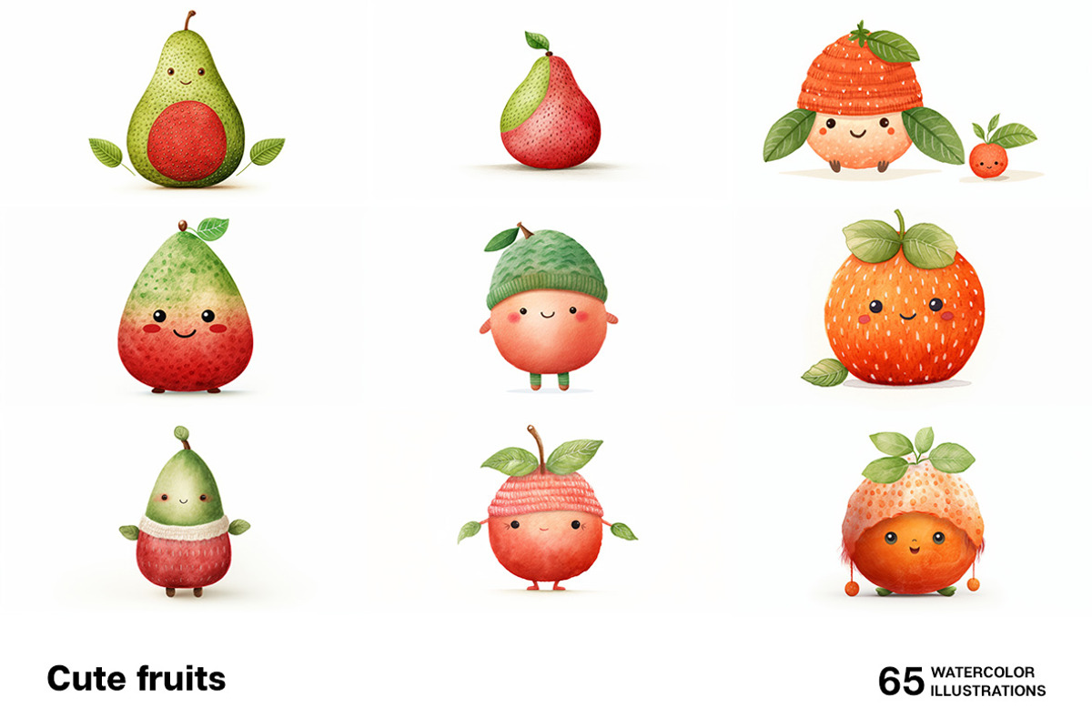 Cute fruits. 65 images, a Food Illustration by Handmadefont (Photo 8 of 13)