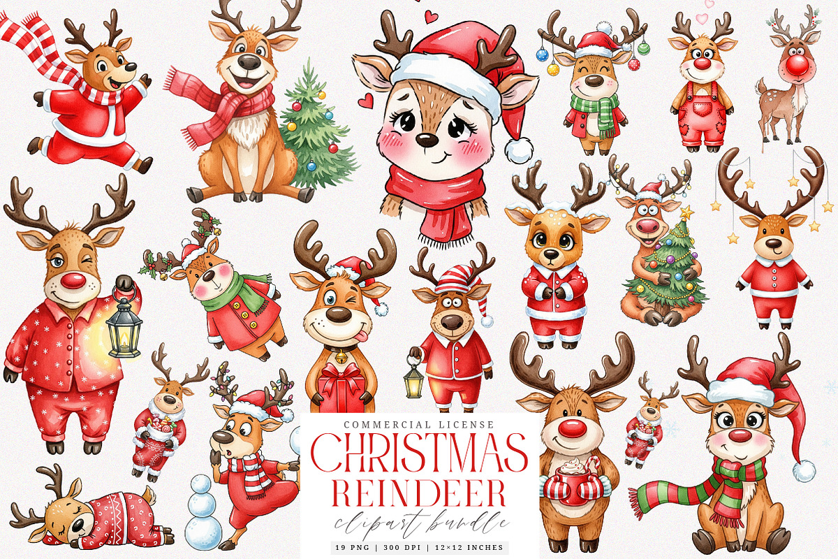 Quirky Funny Christmas Reindeer PNG, an Illustration by SinaCreation (Photo 1 of 7)