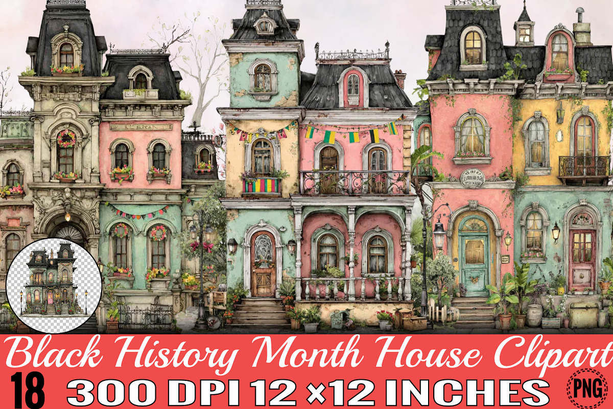 Black History Month House Clipart B, an Illustration by SVGArt (Photo 1 of 8)