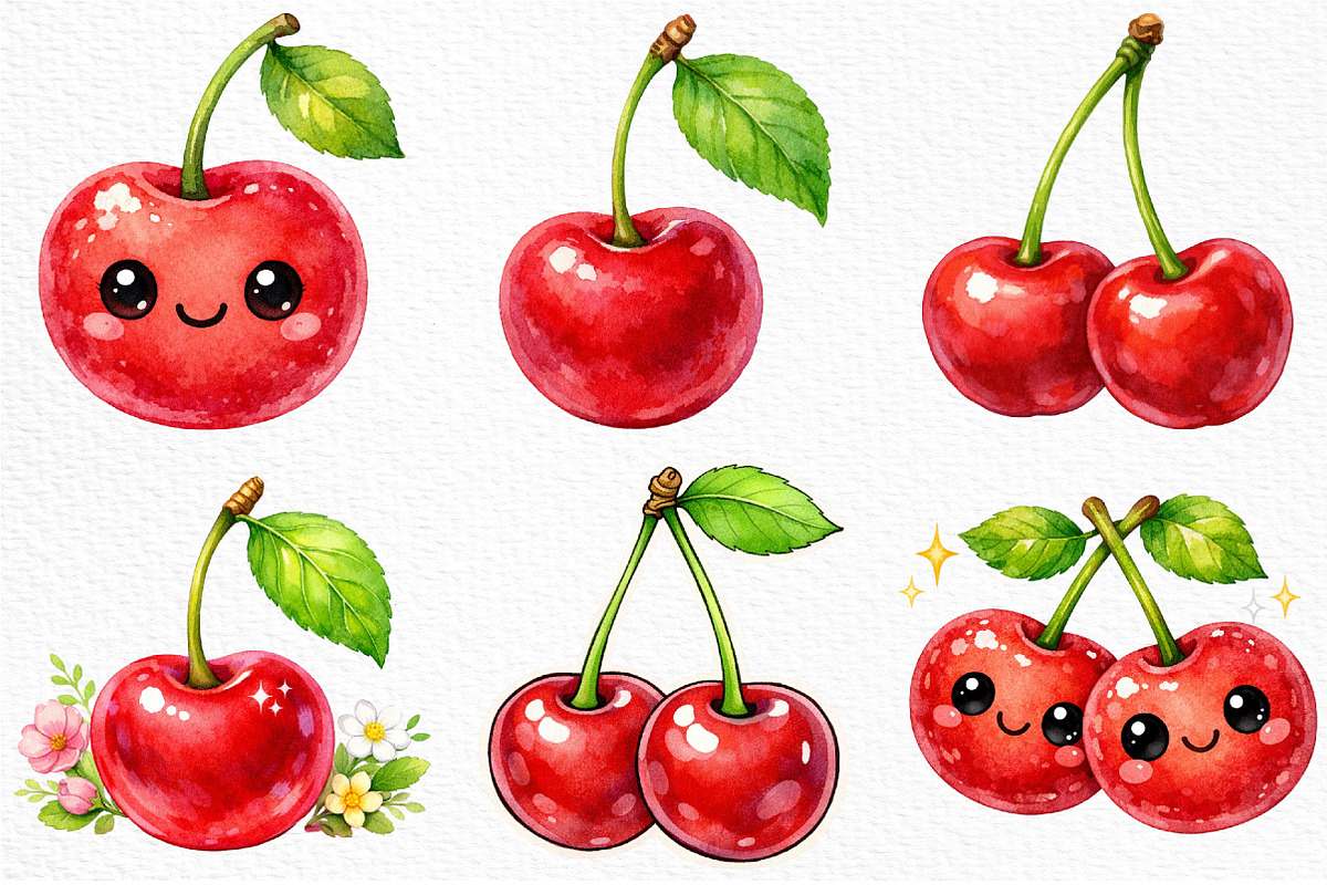 Watercolor Cherry Clipart Set PNG, an Illustration by Craft Nest (Photo 4 of 5)