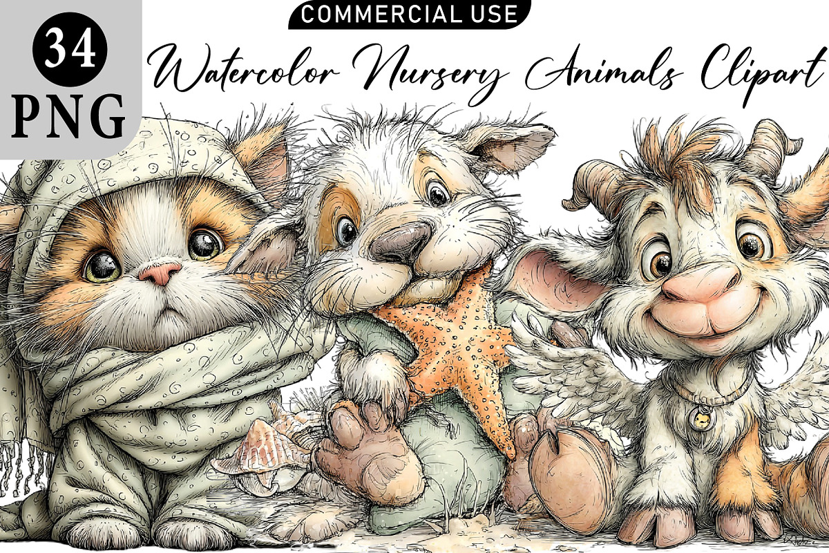 Watercolor Nursery Animals Clipart, an Illustration by Daily.Designs (Photo 1 of 5)
