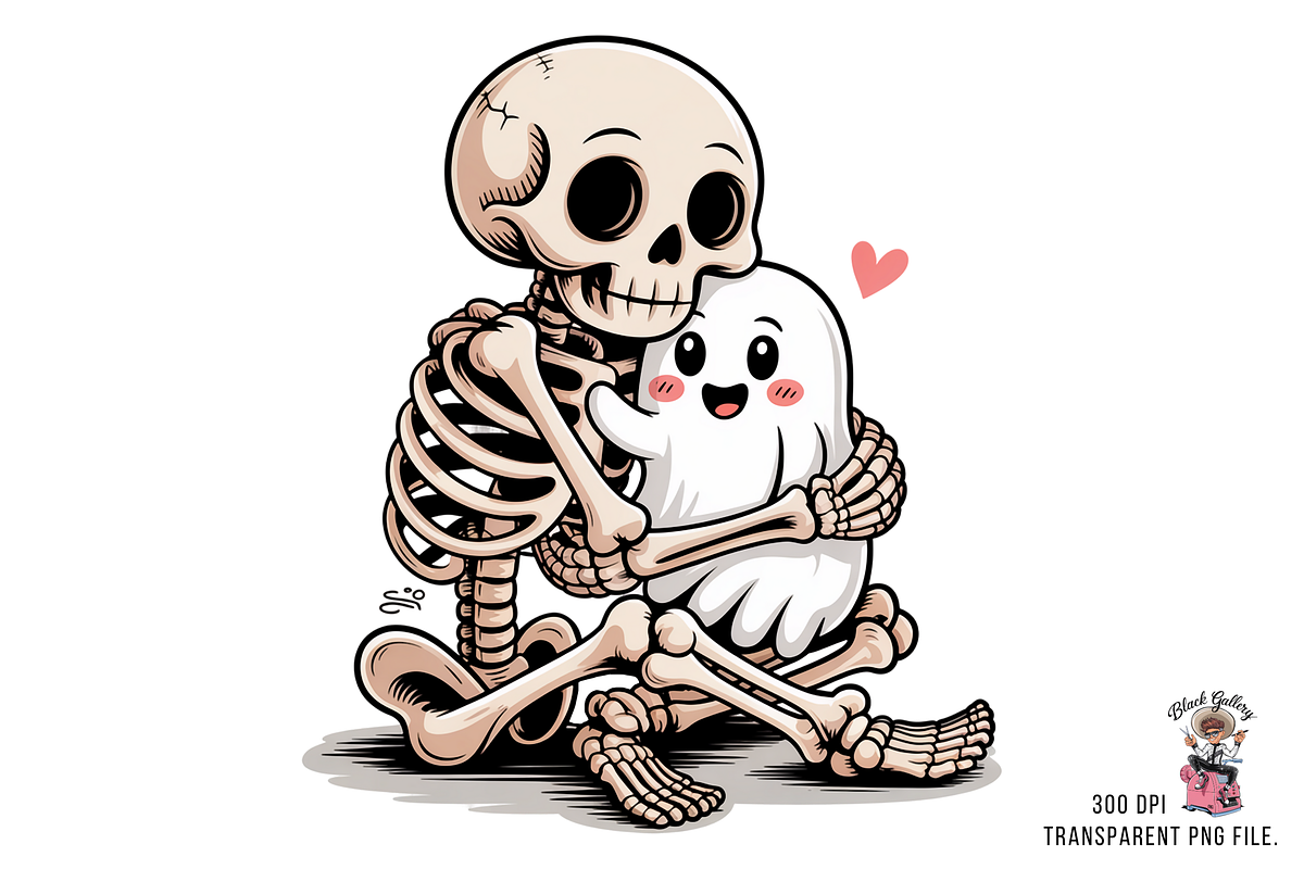 10 Cute Skeleton Hugging Ghost PNG, an Illustration by Clipart Bloom (Photo 4 of 11)