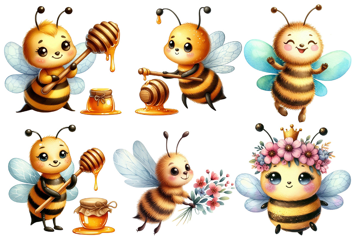 Bee Watercolor Clipart, an Illustration by Designworld (Photo 3 of 5)