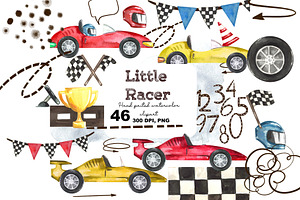 Race Cars Watercolor Clipart