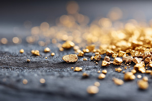 Shiny gold nuggets scattered on dark, a Business Photo by MistyDay
