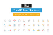 150 Travel Colored Line Icons, an Outline Icon by Creative Stall (Thumbnail 1 of 3)