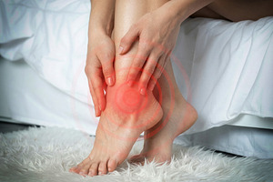 Title: Woman Holding Painful Ankle at Home, a Health & Medical Photo by Davizro's Market