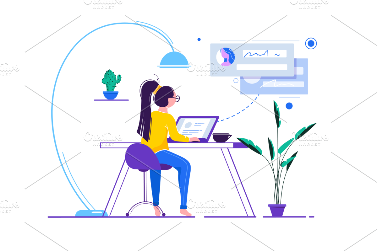 Woman at computer, an Education Illustration by Evanat Illustrations