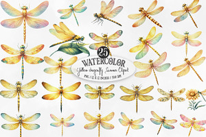 Yellow dragonfly  Summer Clipart, an Illustration by Designking