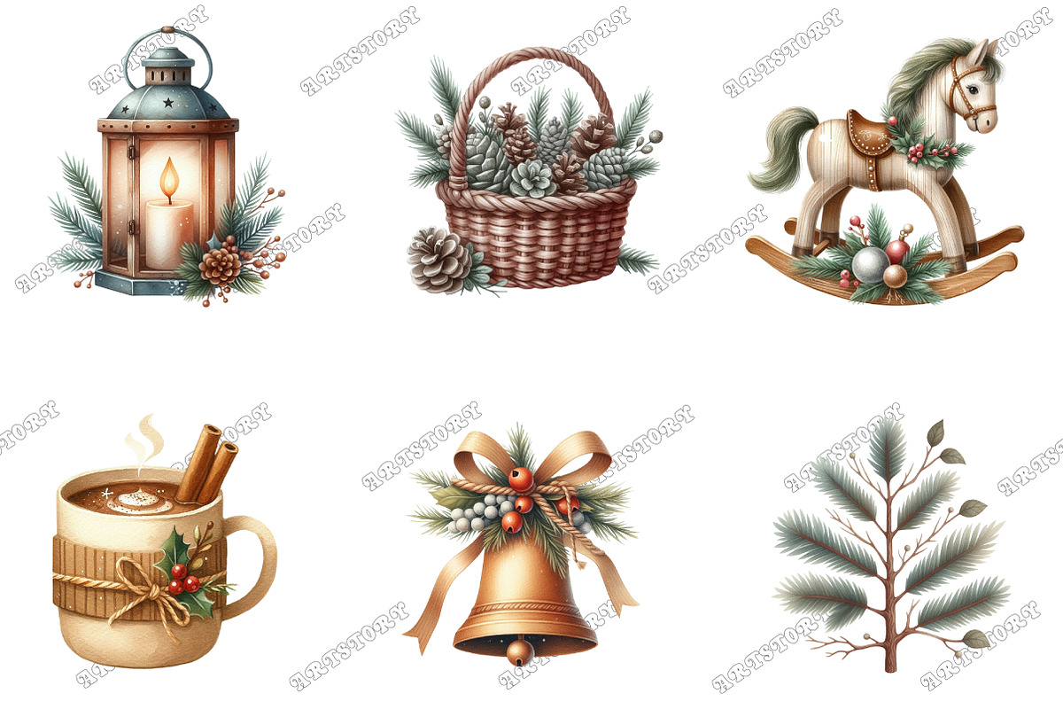 Neutral Rustic Christmas Clipart, an Illustration by designcity5 (Photo 3 of 5)