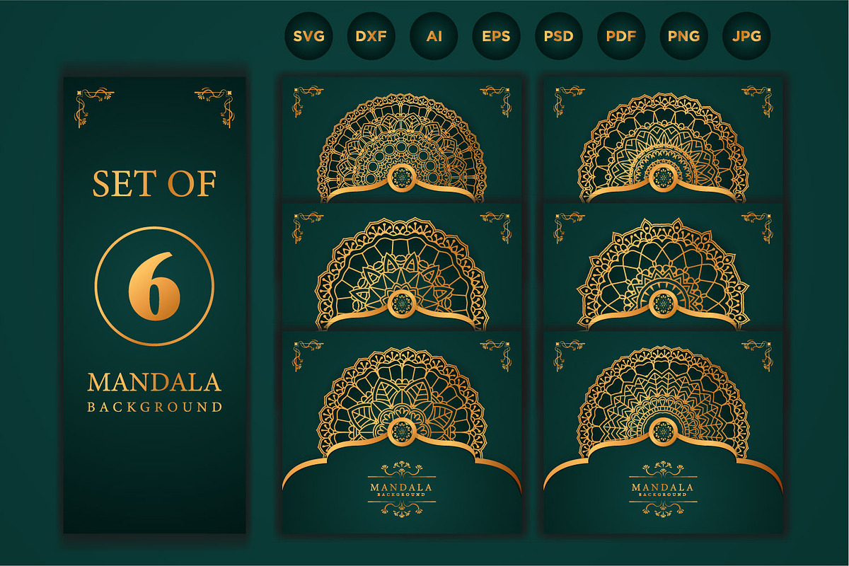 6 Luxury mandala background set, a Decorative Illustration by vectorartificer (Photo 1 of 7)