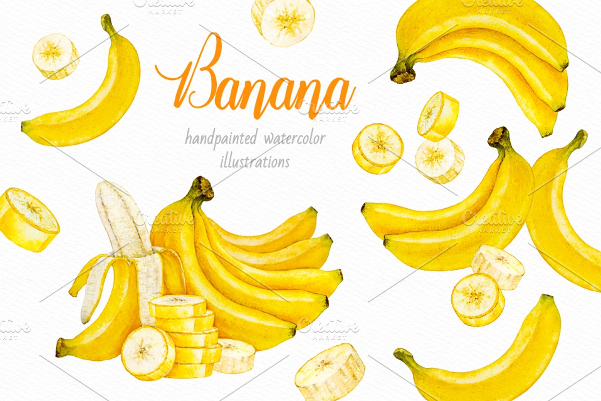 Banana. Watercolor., a Food Illustration by Ekaterina Mikheeva (Photo 1 of 4)
