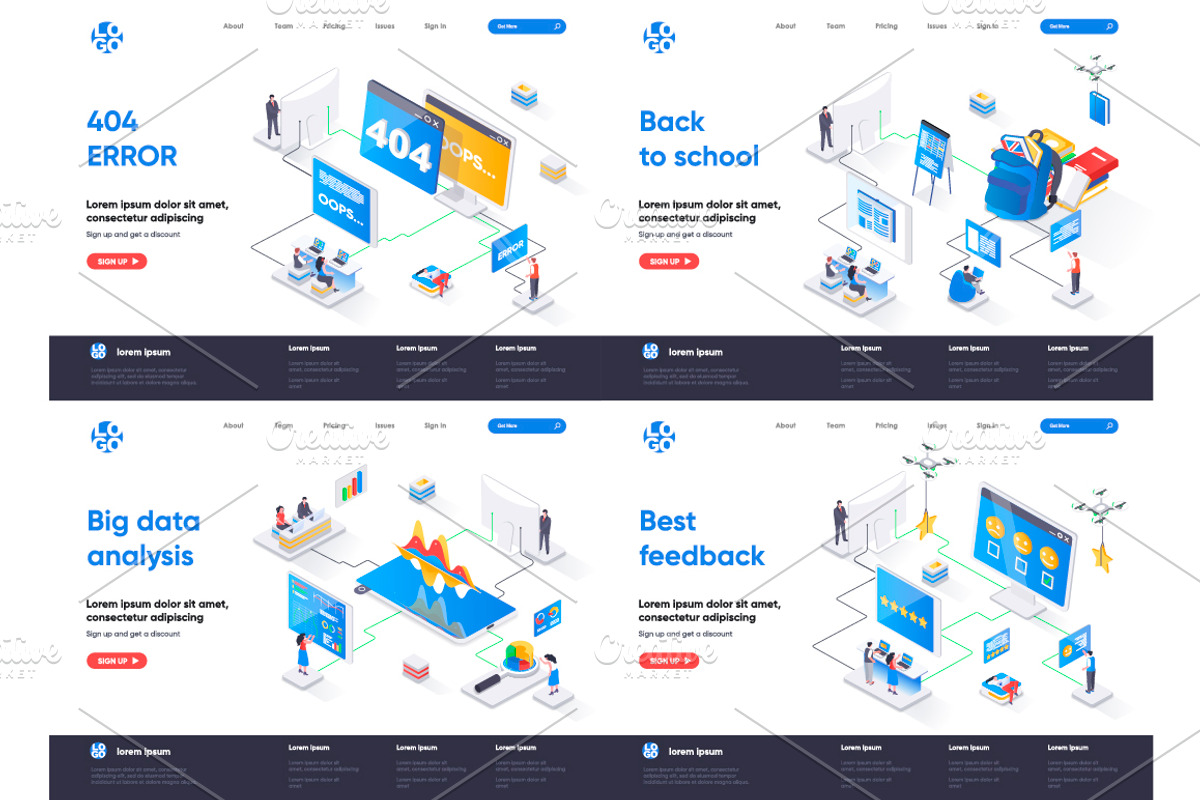 Isometric Landing Page Template, an Illustration by alexdndz (Photo 16 of 29)