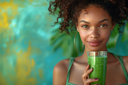 Woman holding green smoothie