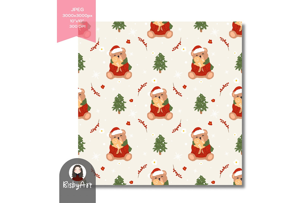 Christmas Bear Gingerbread Seamless, a Pattern Graphic by KisbyArt (Photo 2 of 3)