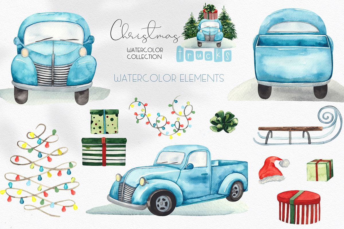 Watercolor Christmas trucks, an Object Graphic by Ana-Sakuta (Photo 18 of 19)