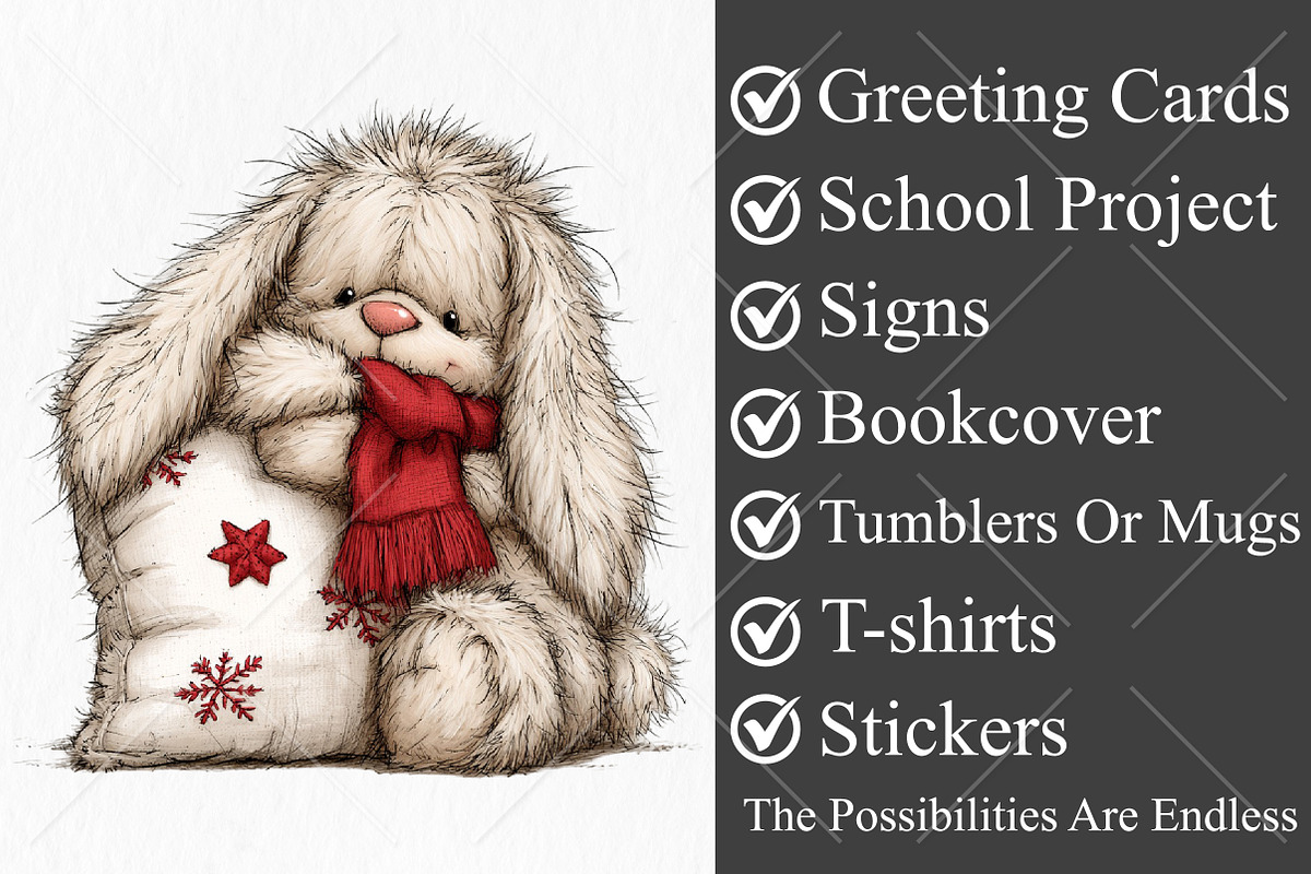 Whimsical Christmas Bunny Clipart, a Seasonal Illustration by Canvas Craft (Photo 3 of 10)