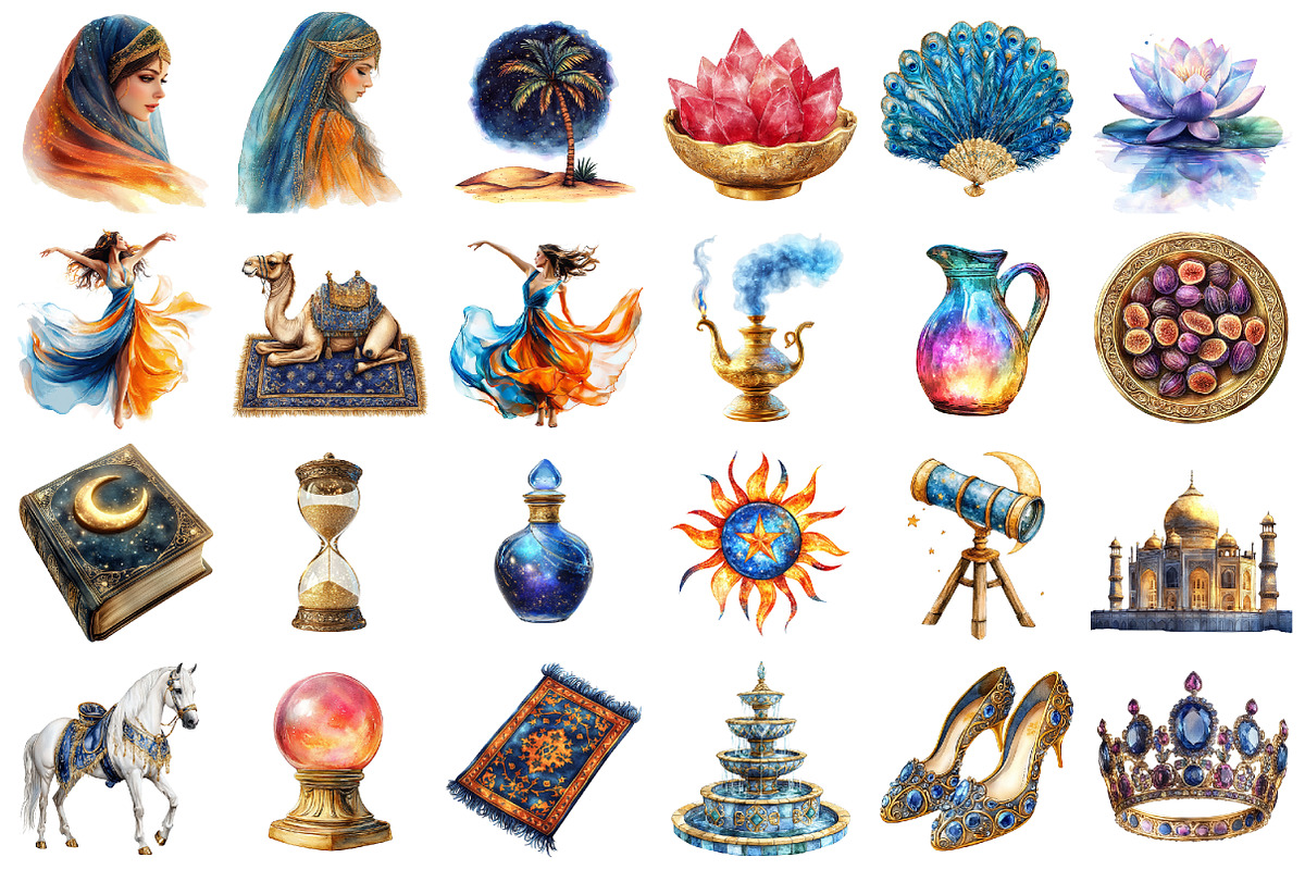 Watercolor Arabian Nights Clipart, a Seasonal Illustration by designcity5 (Photo 2 of 5)