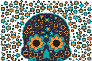 Skull Vector With Flowers