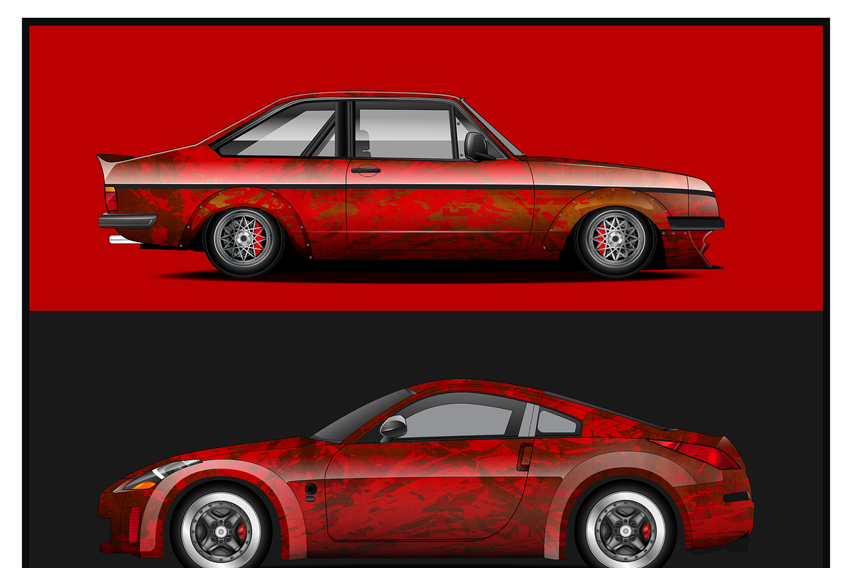 Stylish Red-Patterned Cars, an Object Illustration by CarWrap design (Photo 3 of 3)