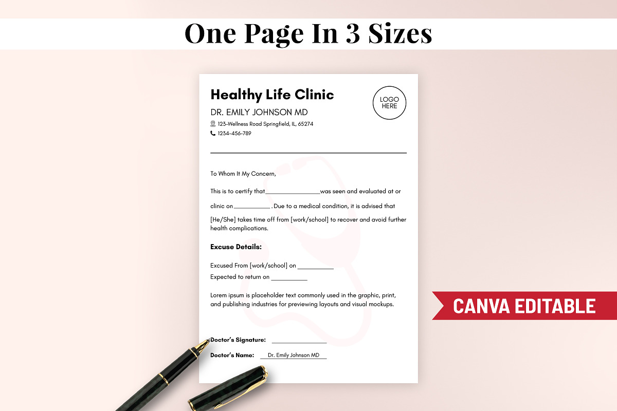 Doctor Excuse Note Canva Template, a Stationery Template by Snapybiz (Photo 5 of 10)