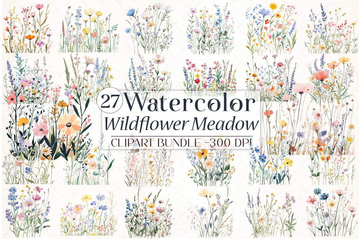 Wildflower Meadow Watercolor Clipart, an Illustration by Libby Wishes (Photo 1 of 6)