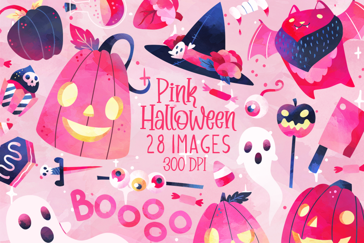 Pink Halloween Clipart, a Seasonal Illustration by DigitalArtsi (Photo 1 of 4)