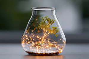 Network flourishing within a glass vessel resembling a plant in a serene enviro, a Nature Photo by AlyaAnd