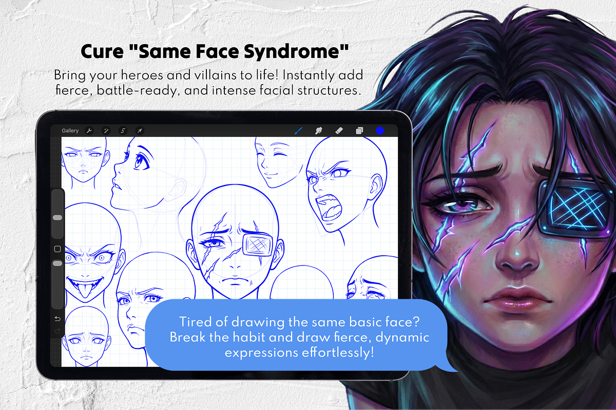 150 Anime Female Head Stamps, a Brush Add-On by Selentaori Studio (Photo 5 of 11)