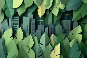 Green Cityscape Made From Layered